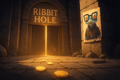 a door that says ribbit hole on it