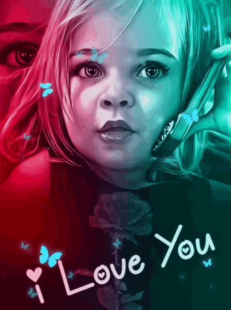 a painting of a little girl with the words i love you