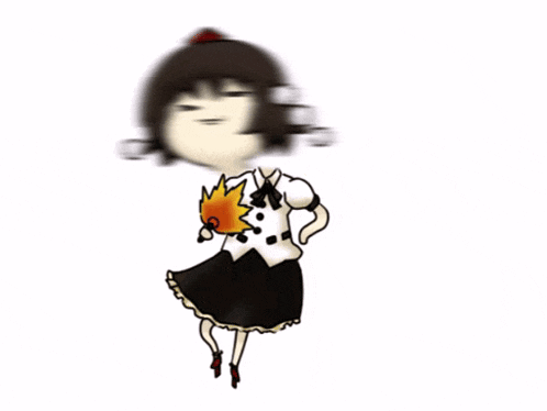a girl in a black and white dress is holding a flame in her hand