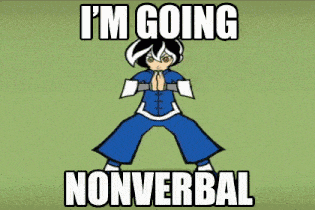 a cartoon character is standing in front of a green background and says `` i 'm going nonverbal ''