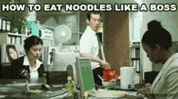 how to eat noodles like a boss is written on a cartoon