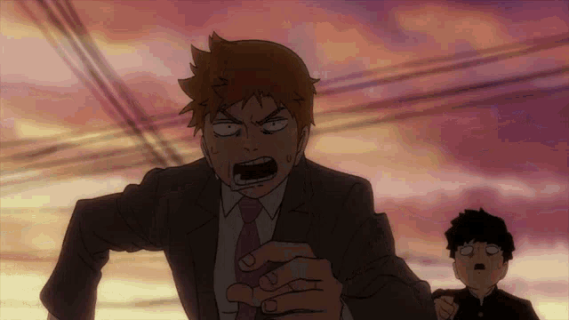 a cartoon of a man in a suit and tie yelling
