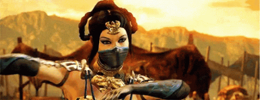 a woman with a mask on her face is standing in front of a mountain in a video game .