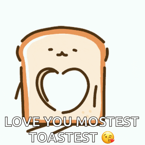 a cartoon of a slice of toast with a heart drawn on it