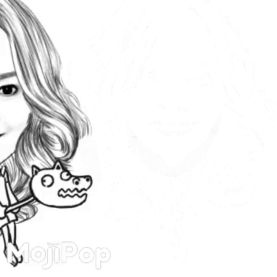 a black and white drawing of a woman with a cat and the word hi