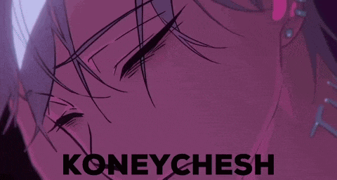 a close up of a person 's face with the words koneychesh written below it