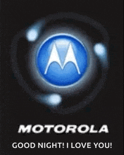 a motorola logo on a black background with the words `` motorola good night ! i love you ! ''