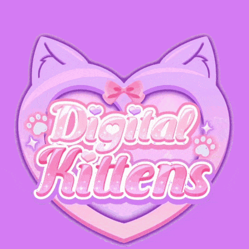 a pink heart with the words digital kittens written on it
