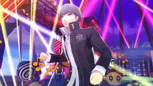 a man in a suit and tie is dancing in front of a crowd .