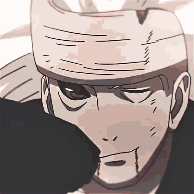 a black and white drawing of a man with a hat on his head