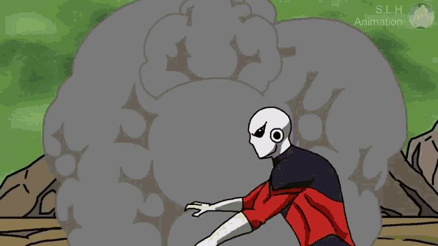 a close up of a cartoon character 's face with the word animation on the bottom left