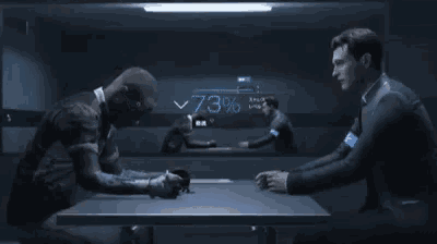 a man in a suit and tie is standing next to another man in a video game .