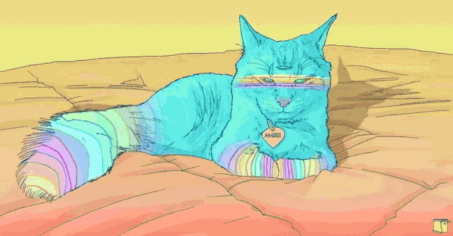 a drawing of a blue cat with a tag that says ' princess '