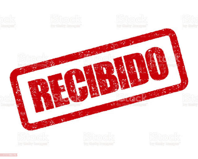 a red stamp with the word recibido inside of it