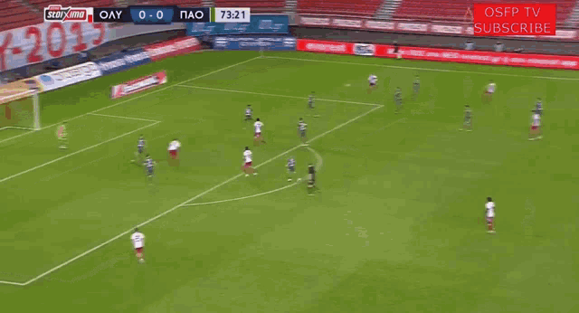 a soccer game is being shown on osfp tv and the score is 0-0