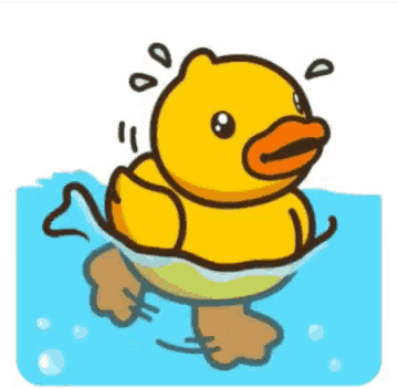 a cartoon rubber duck is swimming in the water