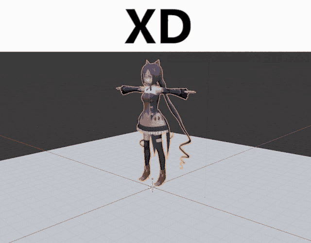 a 3d model of a girl with a cat ear and the words xd above it