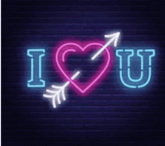 a neon sign that says `` i love u '' with a heart and an arrow through it .