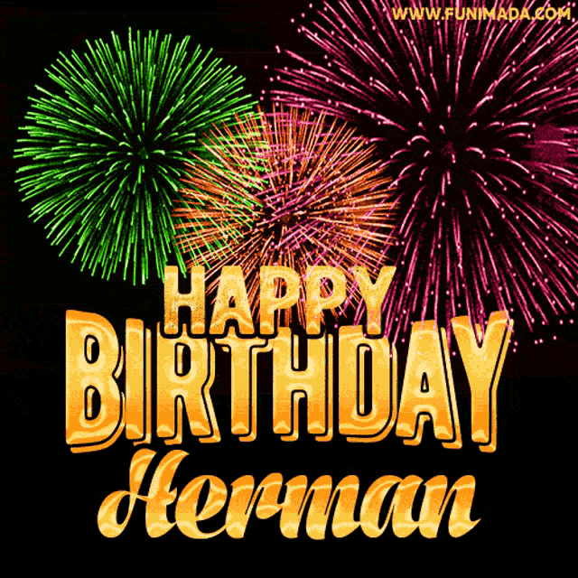 a fireworks display with the words happy birthday herman