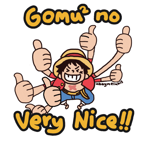a cartoon of monkey d luffy giving a thumbs up with the words gomu no very nice below him