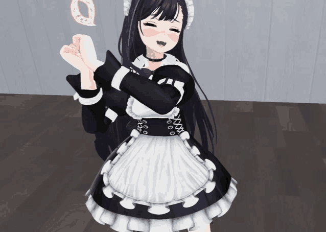 a cartoon girl in a maid outfit is making a heart with her hands