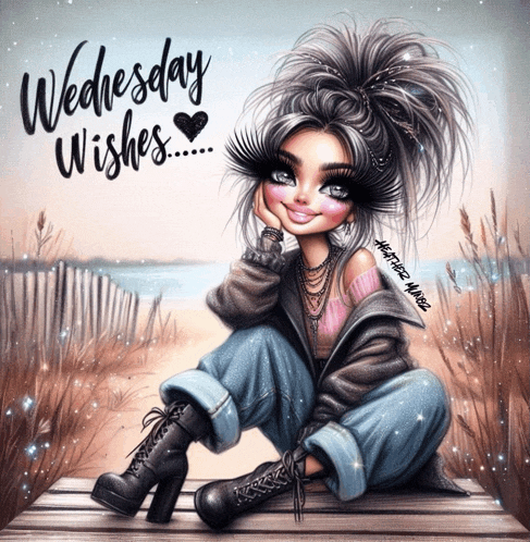 a drawing of a girl with the words wednesday wishes below her