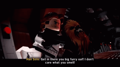 Lego Star Wars Han Solo GIF - Lego Star Wars Han Solo Get In There You Big Furry Oaf GIFs