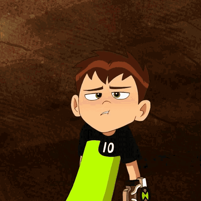 a cartoon character with the number 10 on his t-shirt