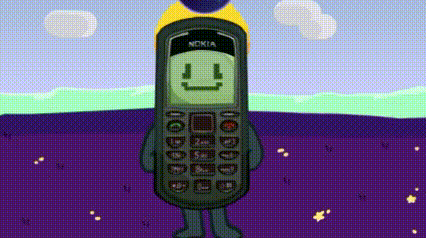 a cartoon of a nokia cell phone with a smiley face on the screen