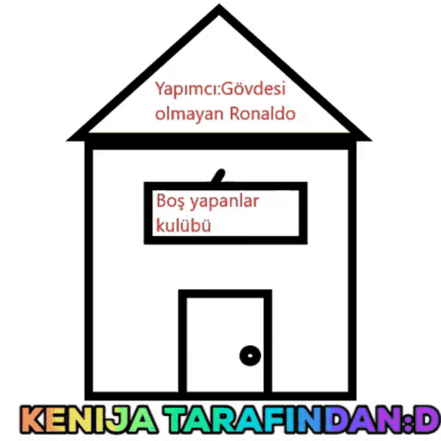 a black and white drawing of a house with ronaldo written above it