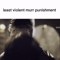 a black and white photo of a man talking on a cell phone with the words `` least violent murr punishment '' .