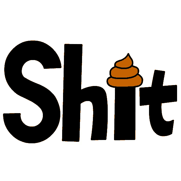 the word shit with a pile of poop in the middle