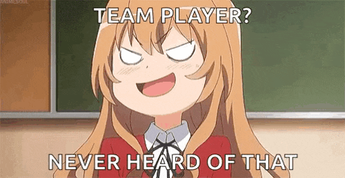 a cartoon girl is making a funny face and says `` team player ? never heard of that `` .