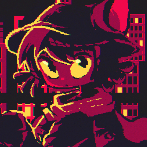 a pixel art drawing of a cat with a hat