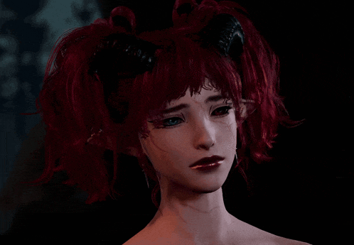 a woman with red hair and horns on her head is crying