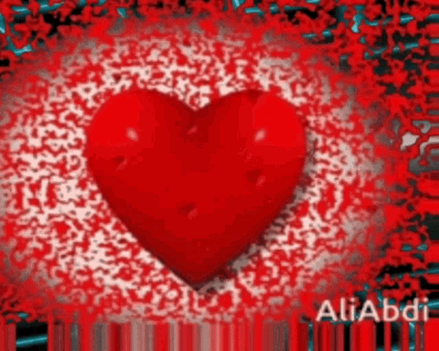 a red heart on a red background with the name aliabdi written below it