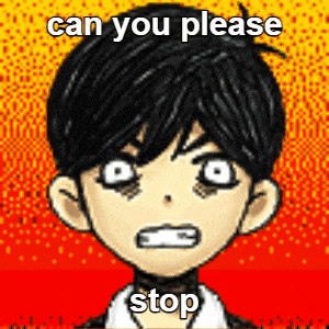 a pixel art of a boy with a very angry face and the words can you please stop .