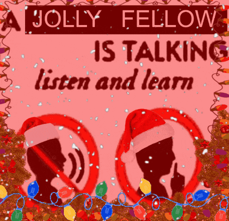 a jolly fellow is talking listen and learn christmas poster
