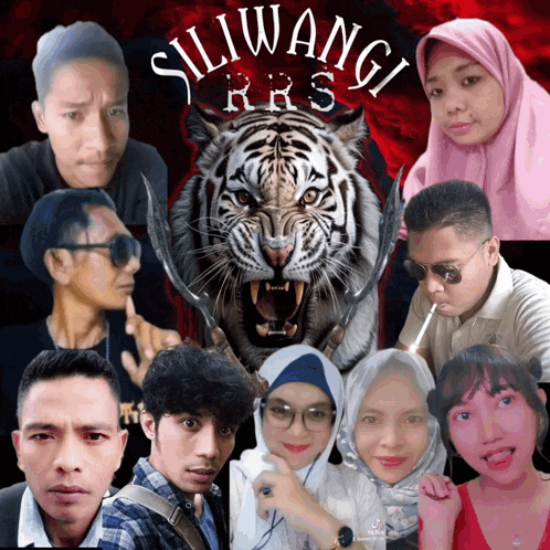 a group of people standing in front of a tiger with the words siliwangi rrs written on it