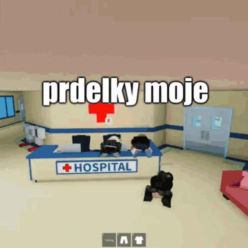 a picture of a hospital with the words " prdelky moje " on the top