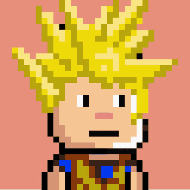 a pixel art of a person with blue hair and a beard
