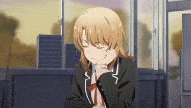 a girl with her eyes closed is wearing a school uniform