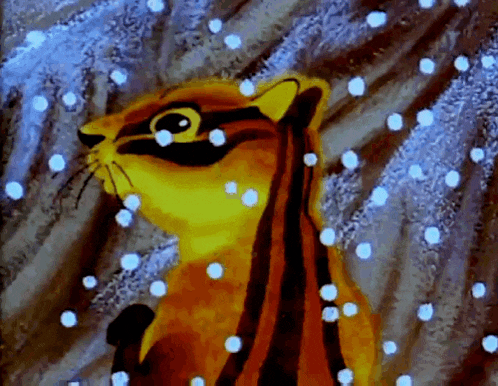 a painting of a chipmunk with snow falling around it