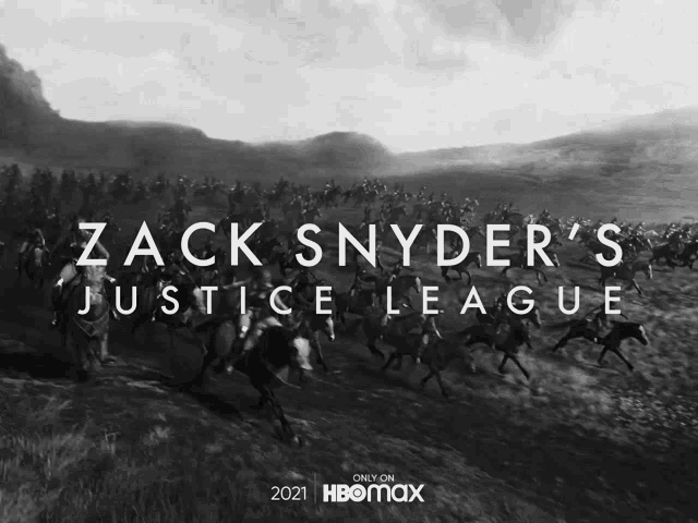 a poster for zack snyder 's justice league is shown in black and white