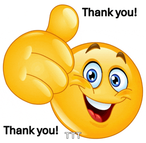 a smiley face giving a thumbs up with the words thank you