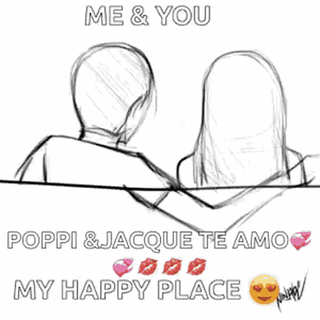 a drawing of a man and a woman sitting next to each other with the words `` me & you '' written on it .