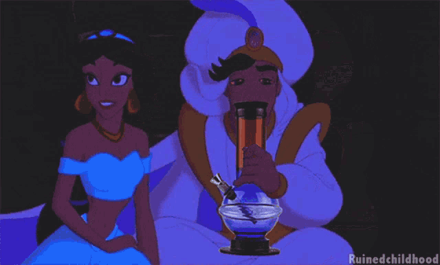 a cartoon of a man smoking a bong next to a woman