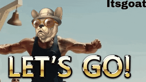 a picture of a dog with the words let 's go