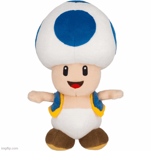 a stuffed mushroom with a blue circle on the top of it