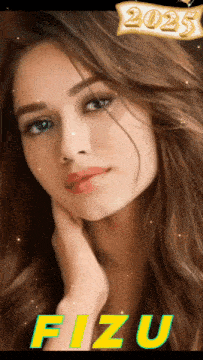 a close up of a woman 's face with the name fizu on the bottom right